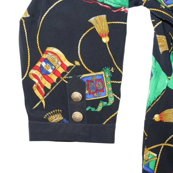 Schneberger Blouse Plus Sz Womens US 24 Royal Crest Pattern Button Front - Picture 10 of 16